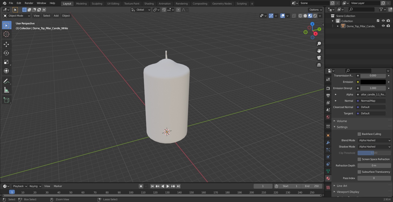 3D Dome Top Pillar Candle White model