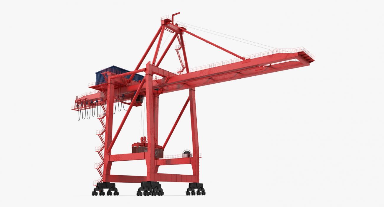 Port Container Crane Red with Container 3D model