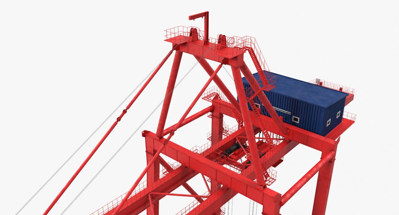 Port Container Crane Red with Container 3D model