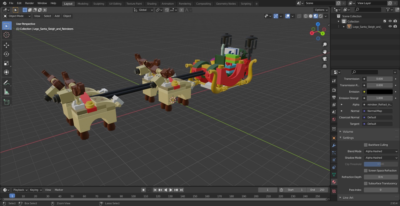 3D Lego Santa Sleigh and Reindeers