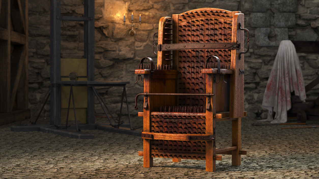 3D Medieval Spiked Torture Chair with Bloodstains