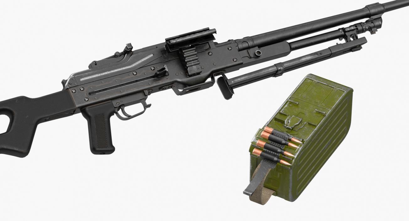 3D PKM With 100 Round Ammunition Box model