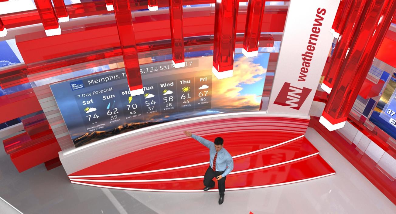 3D Modern TV Weather Studio with Rigged Presenter