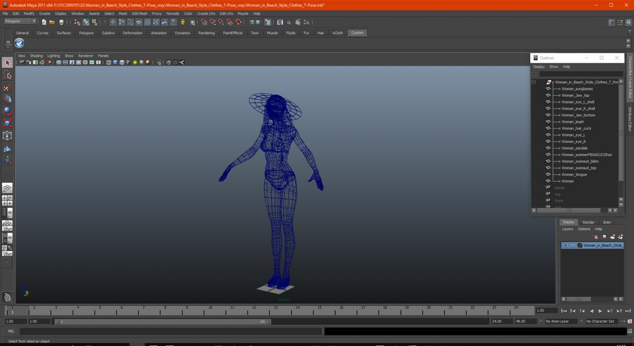 3D model Woman in Beach Style Clothes T-Pose