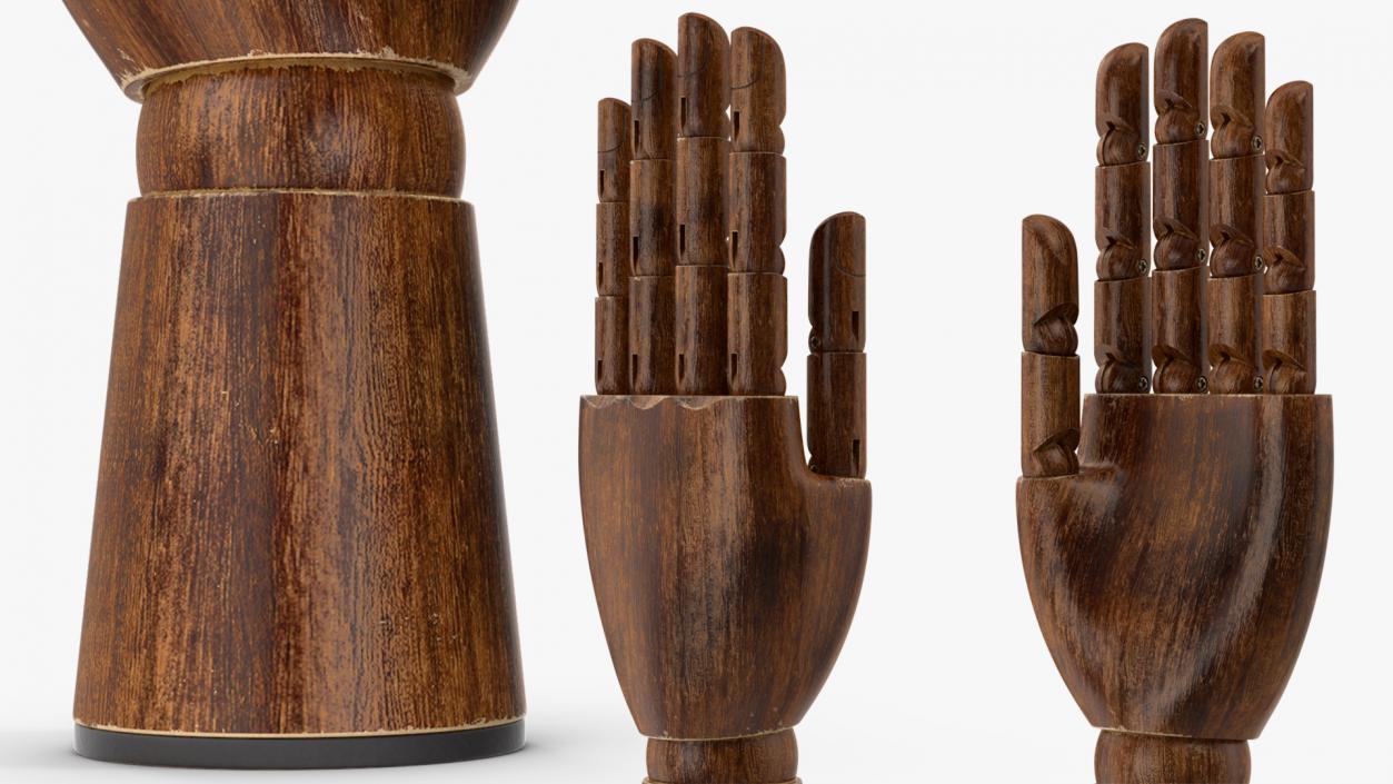 Wooden Hand with Posable Fingers Dark 3D