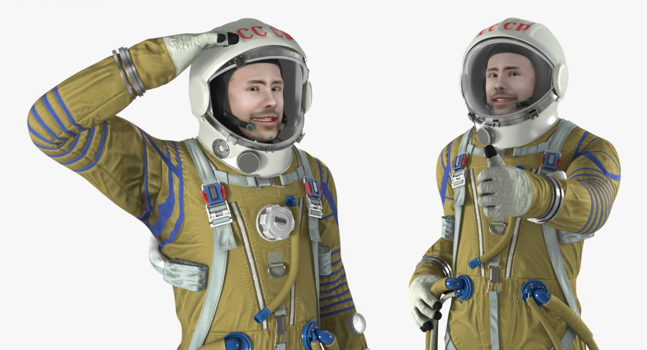 USSR Astronaut Wearing Space Suit Strizh with SK-1 Helmet Rigged 3D model