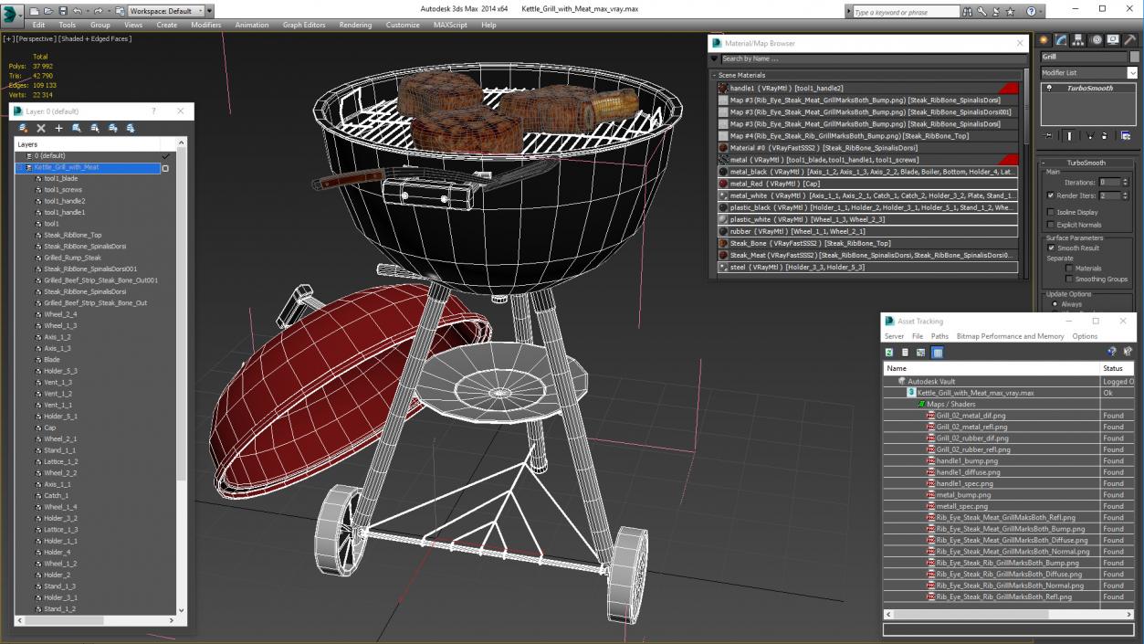 Kettle Grill with Meat 3D