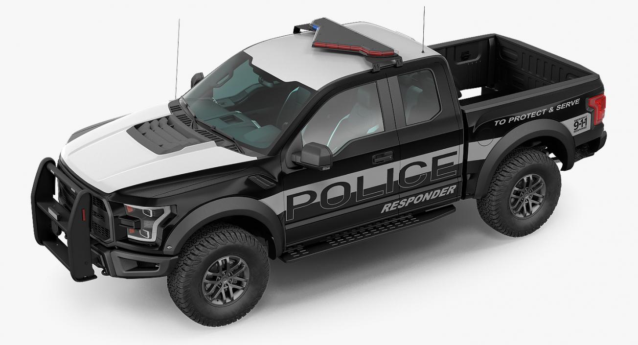3D Police Pickup Truck Generic Simple Interior model