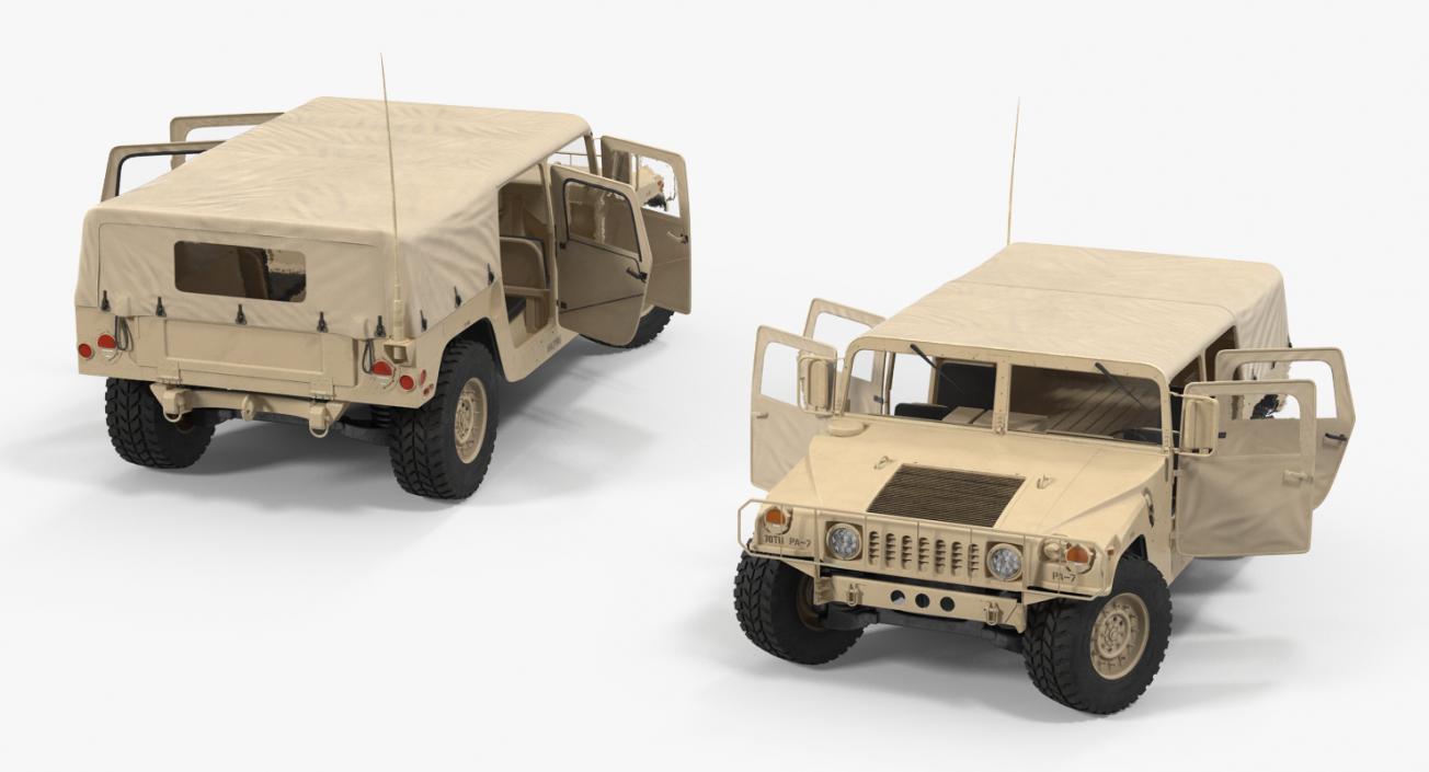 3D Soft top Troop Carrier HMMWV m1035 Rigged Desert model