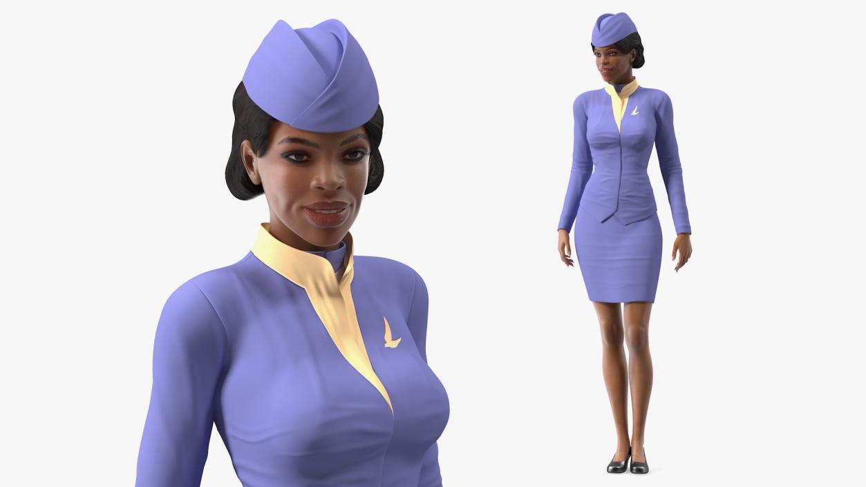 Light Skin Black Stewardess Rigged 3D model