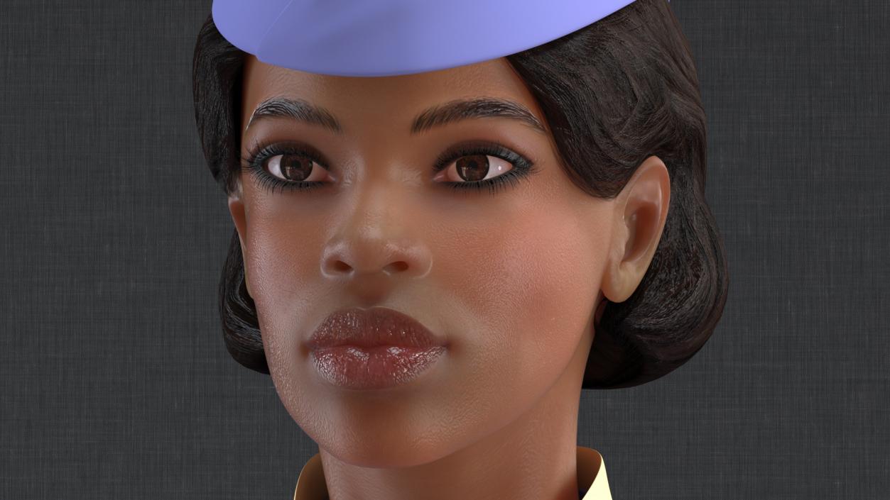 Light Skin Black Stewardess Rigged 3D model