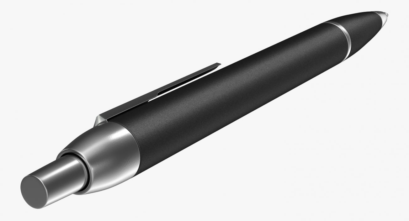 Black Steel Ballpoint Retractable Pen 3D