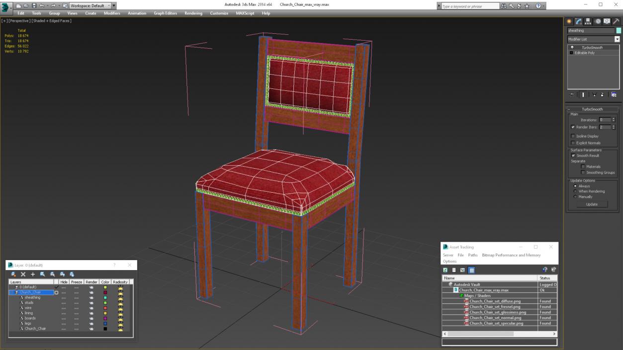 Church Wooden Chair 3D model