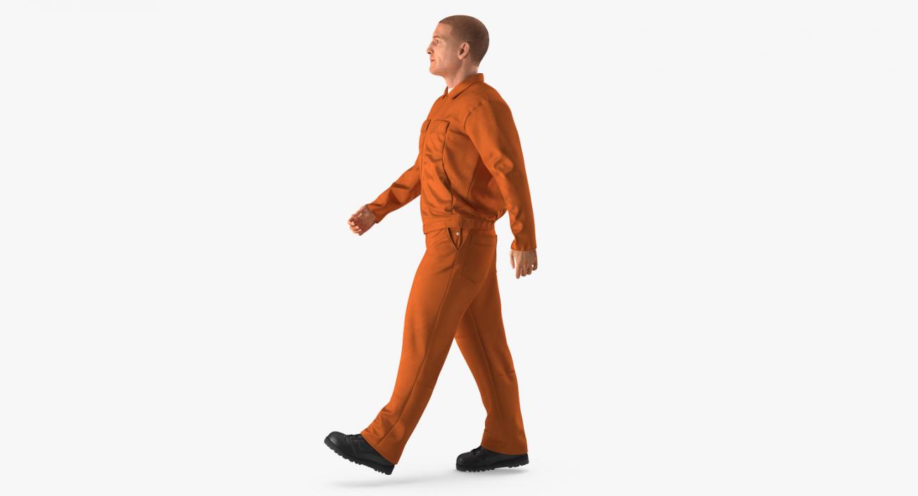 Worker Orange Uniform Walking Pose 3D model