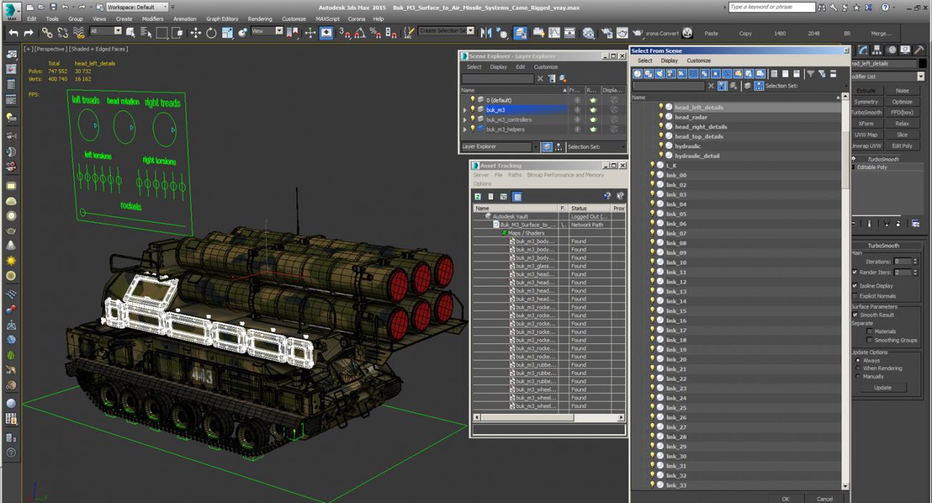 Buk M3 Surface to Air Missile Systems Camo Rigged 3D model