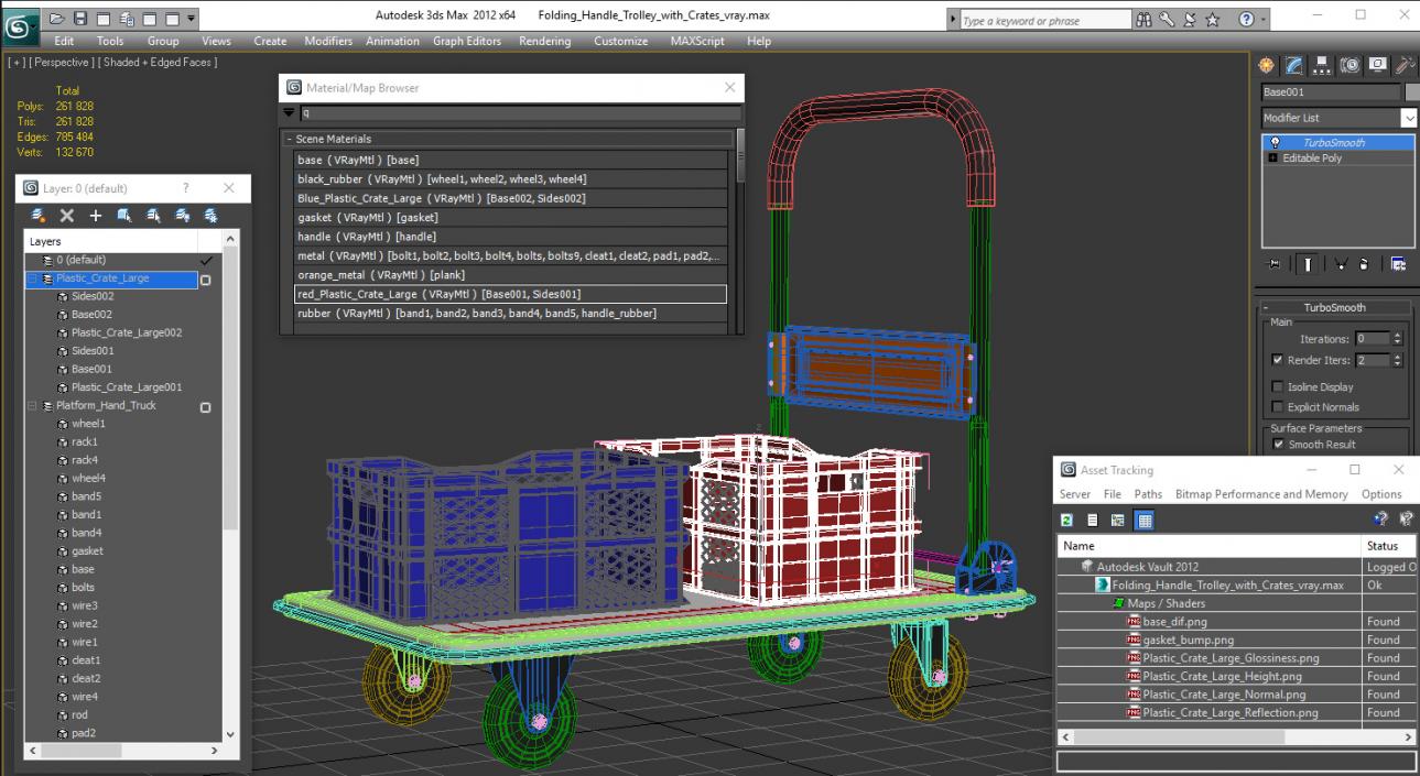 Folding Handle Trolley with Crates 3D model