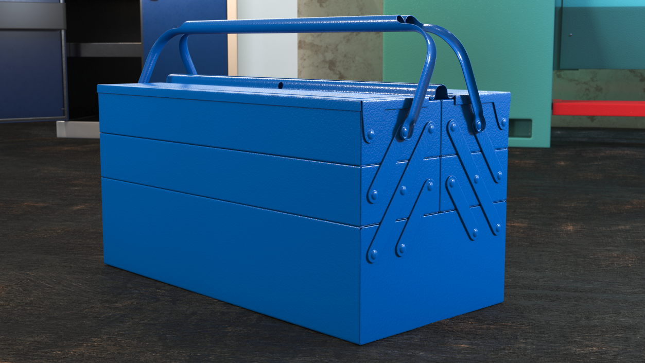 3D Steel Toolbox with 5 Compartments Blue model