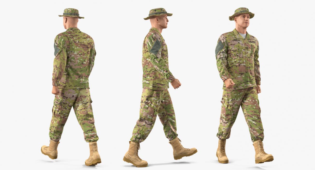 3D model US Army Soldier Camouflage Uniform Fur Rigged
