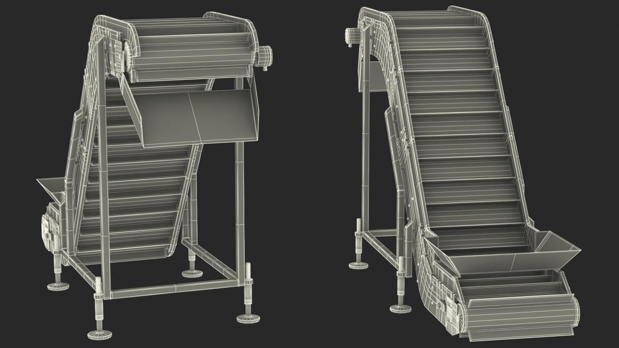 3D model Incline Conveyor With Hopper Rigged