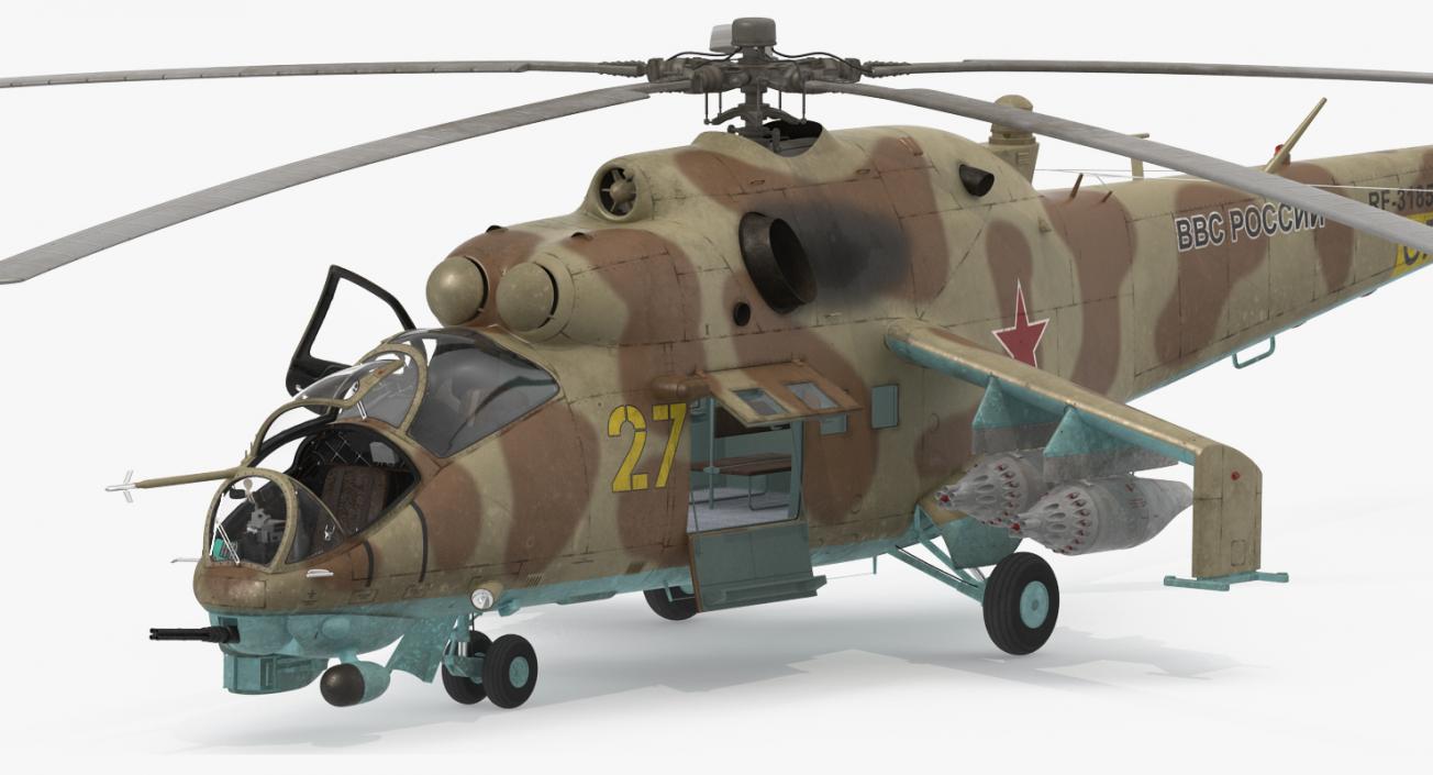 3D Russian Attack Helicopter Mil Mi-24B Hind Rigged model