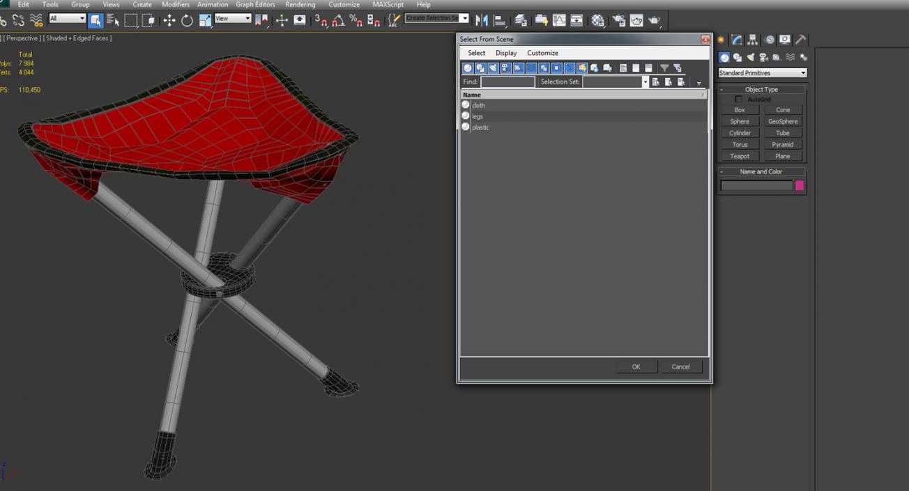 3D model Folding Tripod Fishing Camping Chair Red