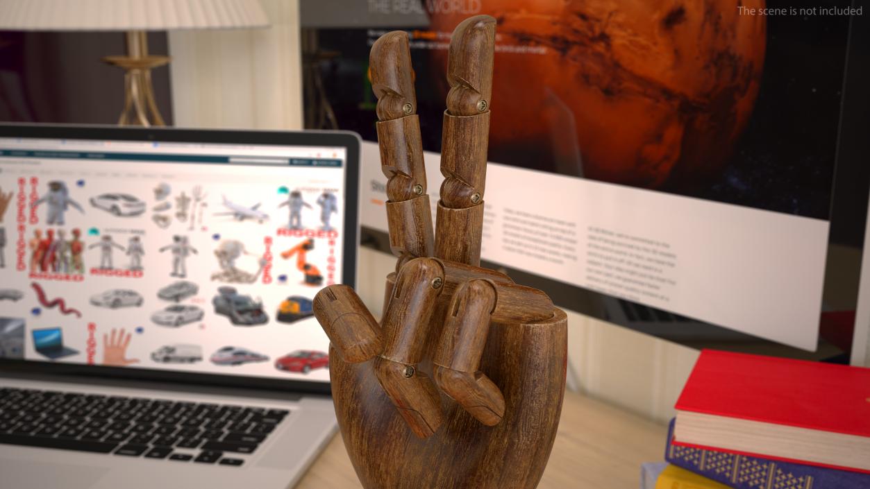 3D model Dark Wood Mannequin Hand Peace Pose