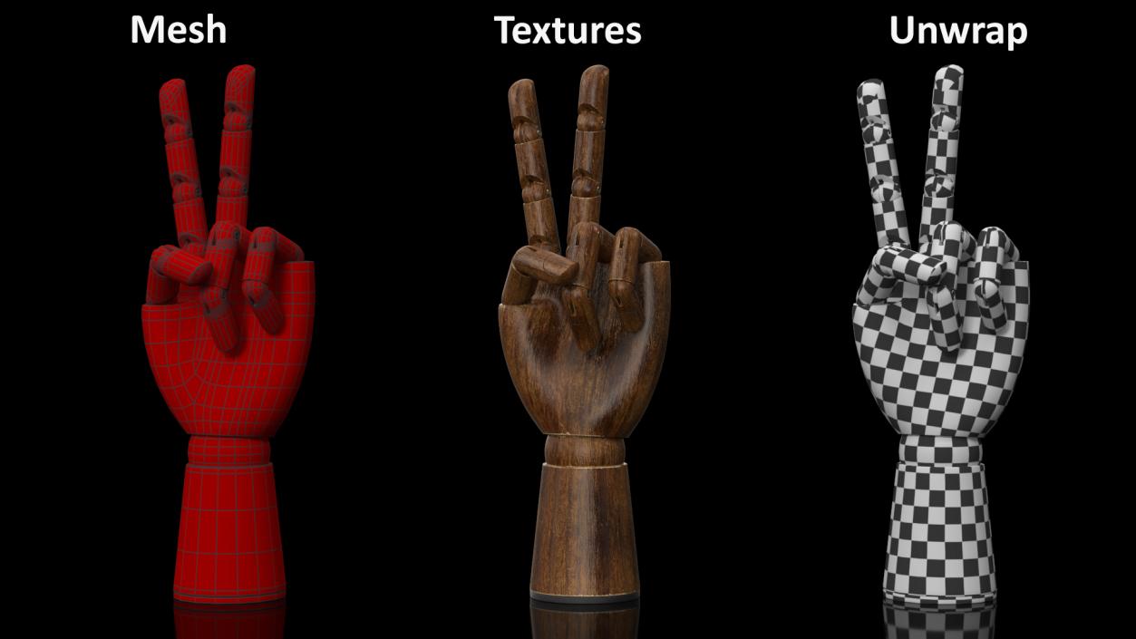 3D model Dark Wood Mannequin Hand Peace Pose