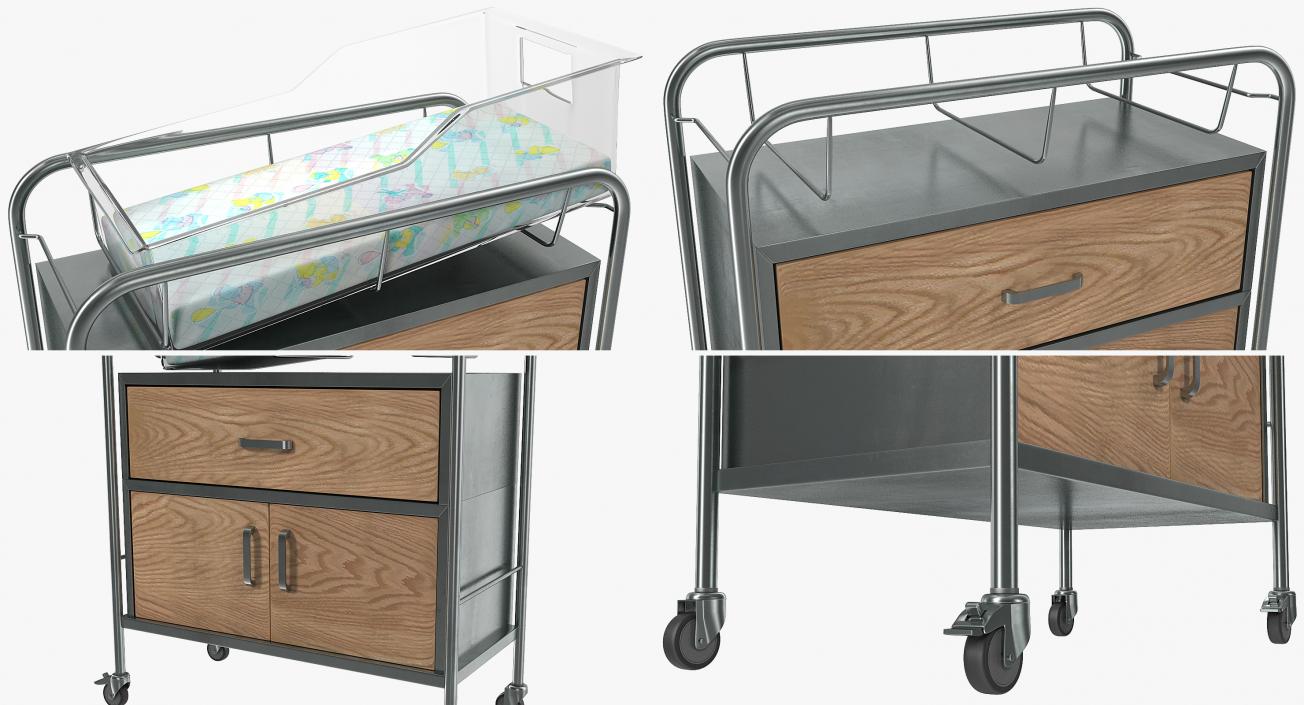 Hospital Bassinet Carrier With Drawer and Bottom Shelf 3D model