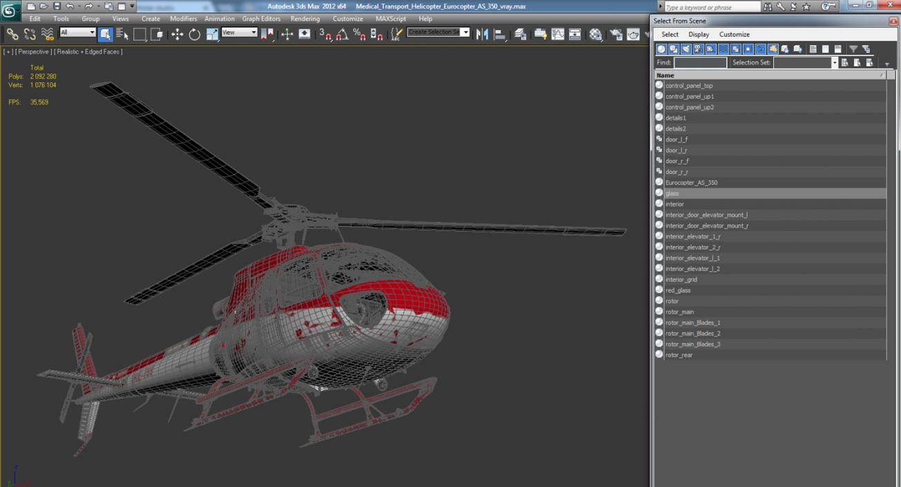 3D Medical Transport Helicopter Eurocopter AS-350