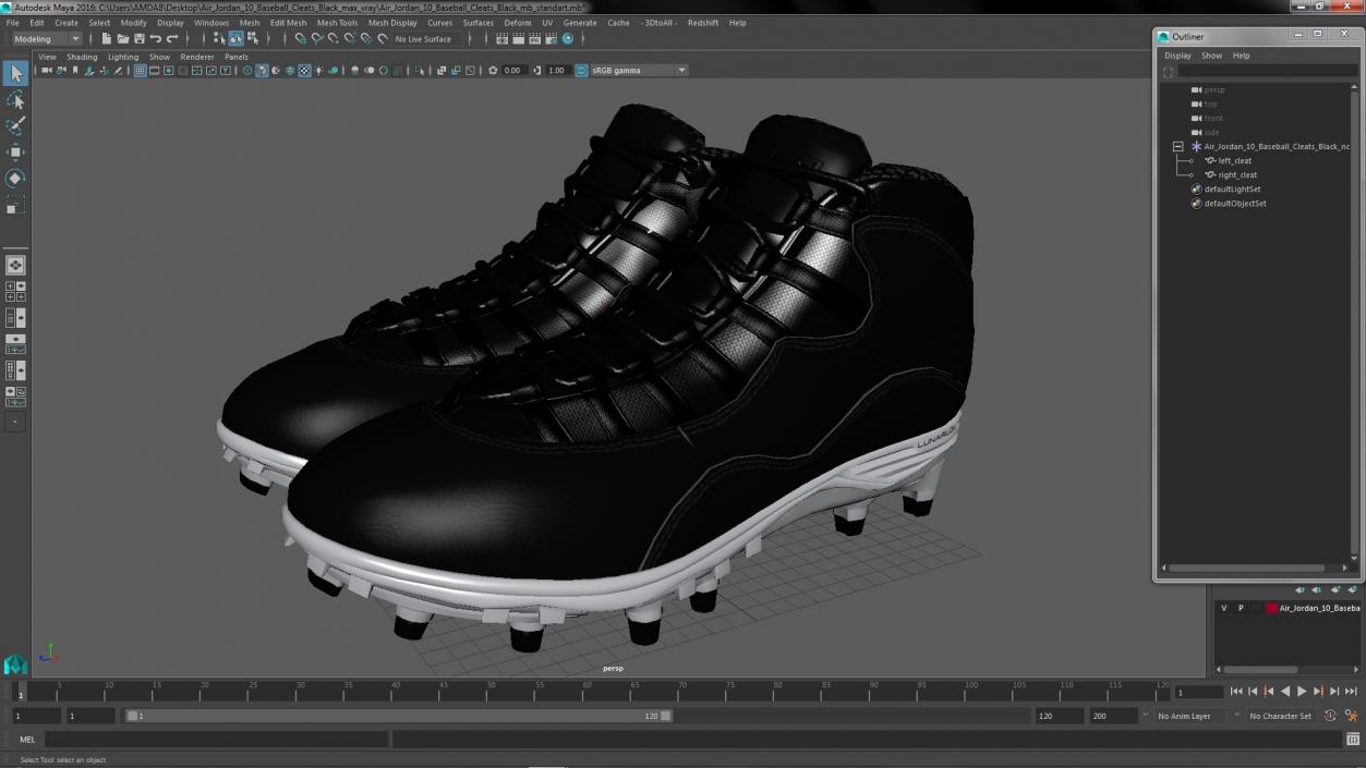 3D model Air Jordan 10 Baseball Cleats Black