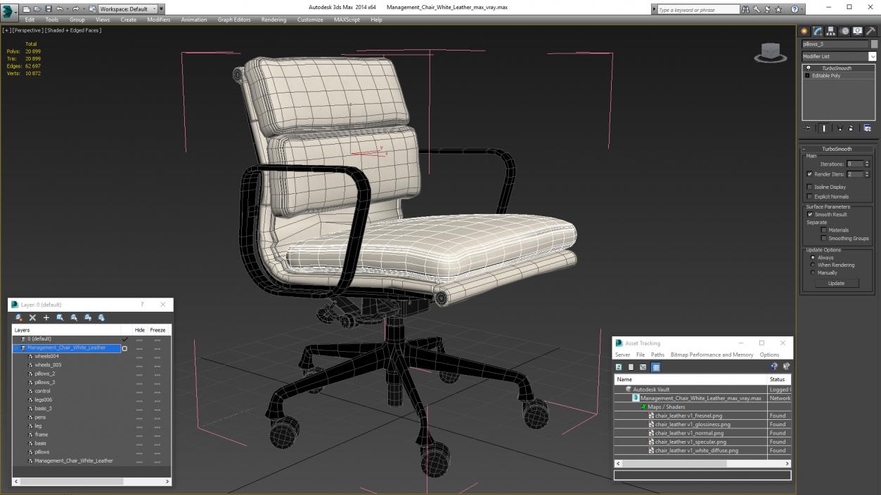 3D model Management Chair White Leather