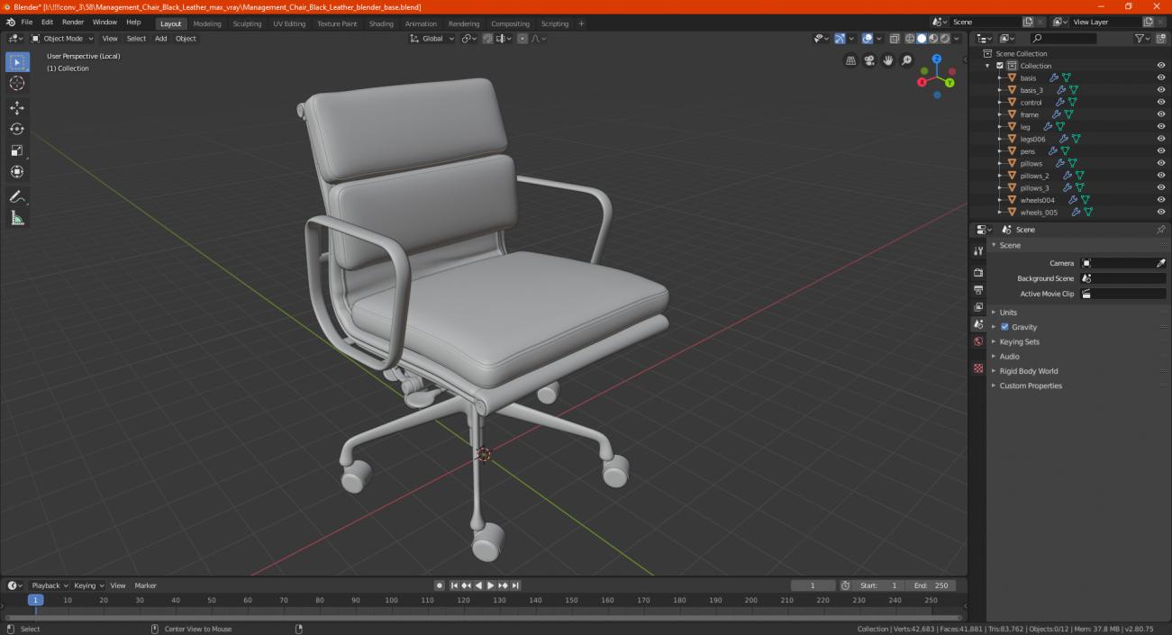 3D model Management Chair White Leather