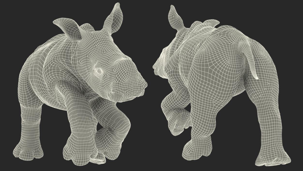 Rhino Baby Running Pose Fur 3D