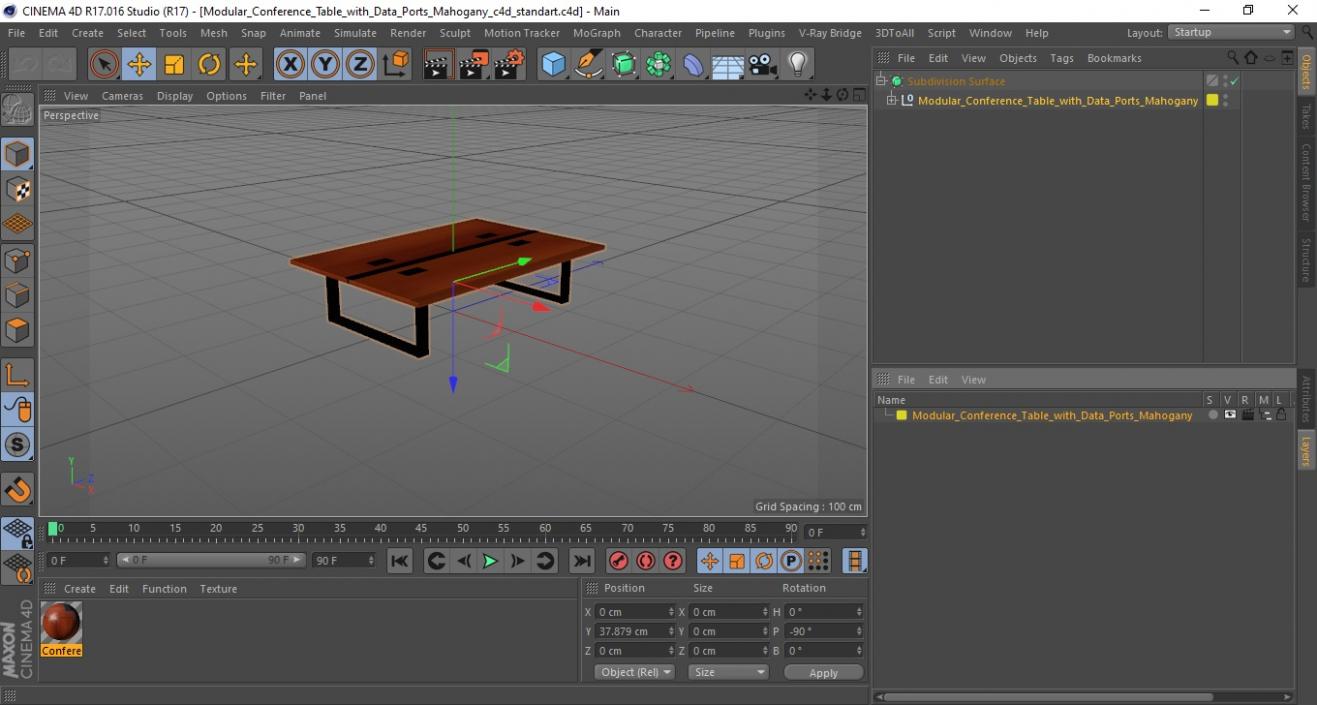 Modular Conference Table with Data Ports Mahogany 3D model