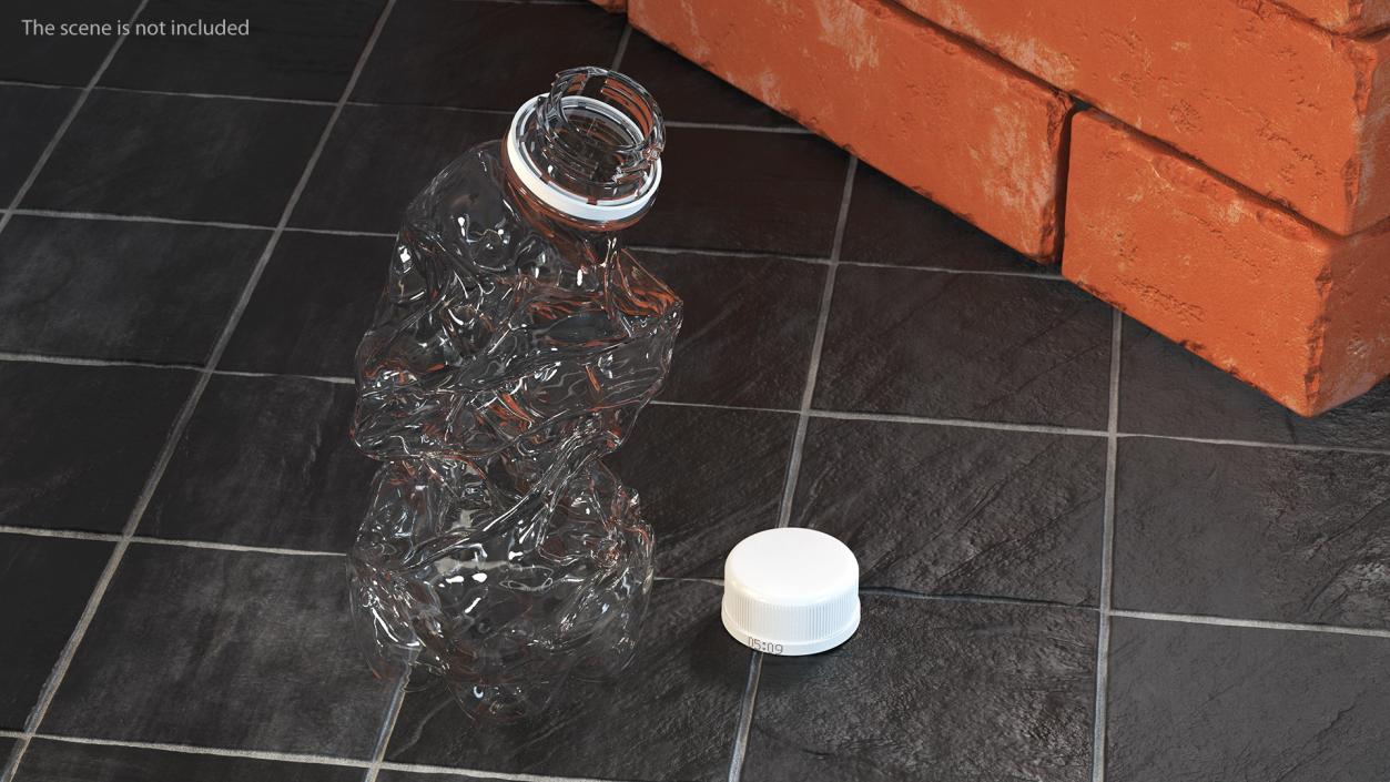3D model Upright Crushed Empty Plastic Bottle with Cap