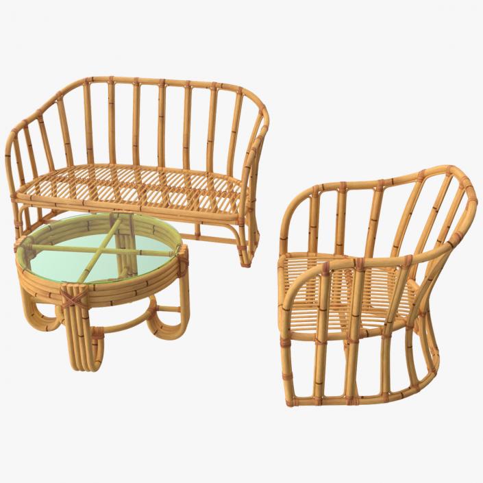 3D Vintage Bamboo Furniture Set model