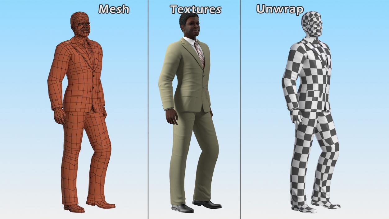 Dark Skin Black Man in Formal Suit 3D model