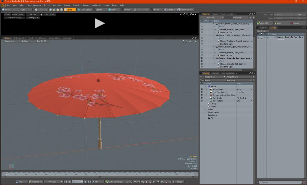 3D model Chinese Umbrella Red Open