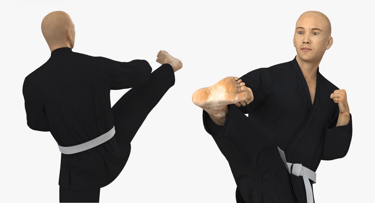 3D Japanese Karate Fighter Black Suit Rigged