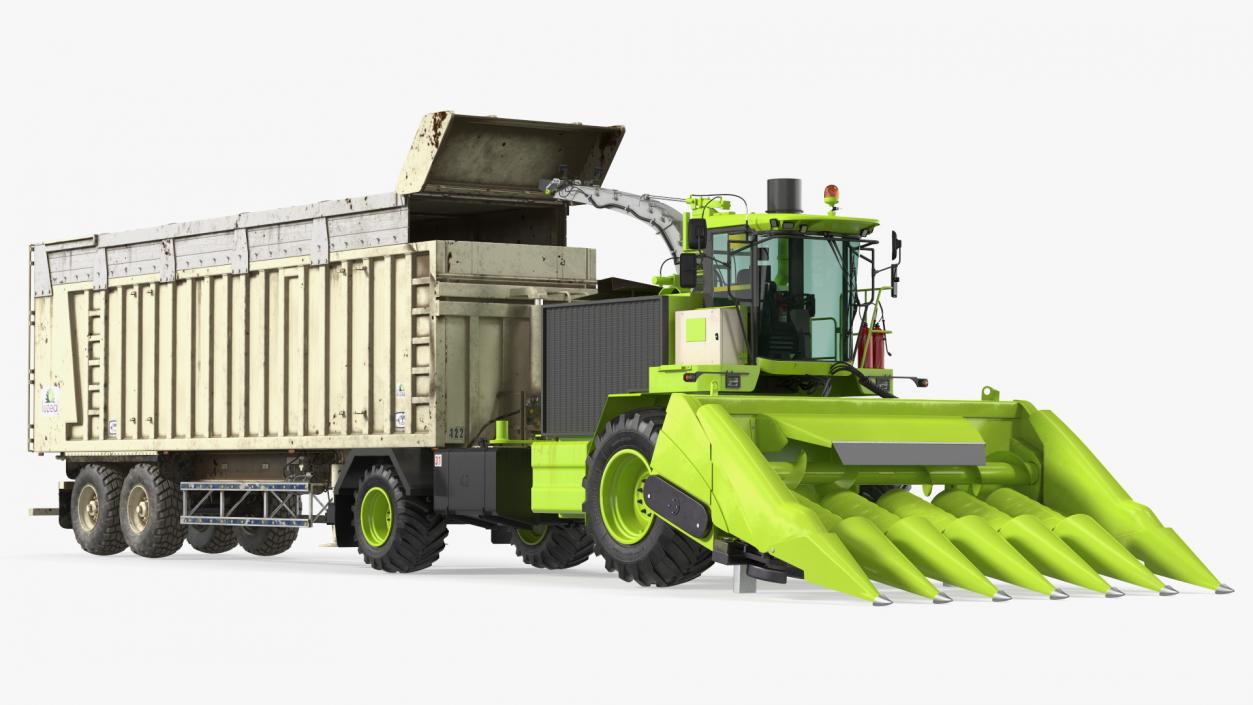 Harvester with Corn Header New with Harvester Trailer Dirty 3D model