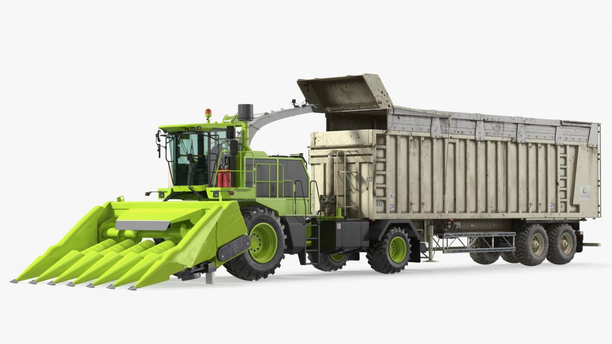 Harvester with Corn Header New with Harvester Trailer Dirty 3D model