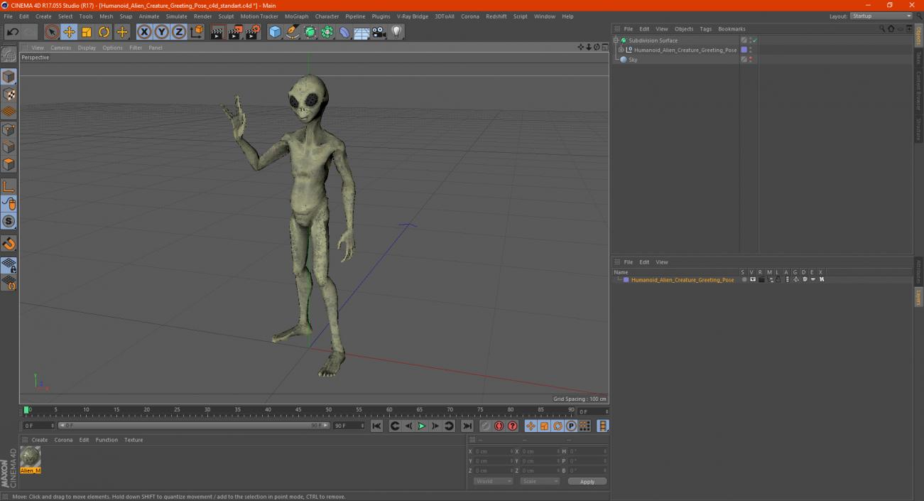 Humanoid Alien Creature Greeting Pose 3D