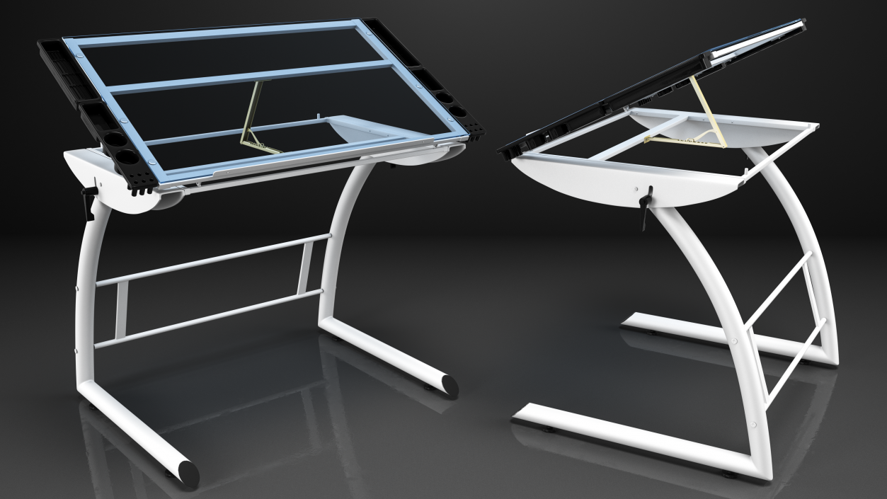 Tiltable Glass Drawing Table White 3D model