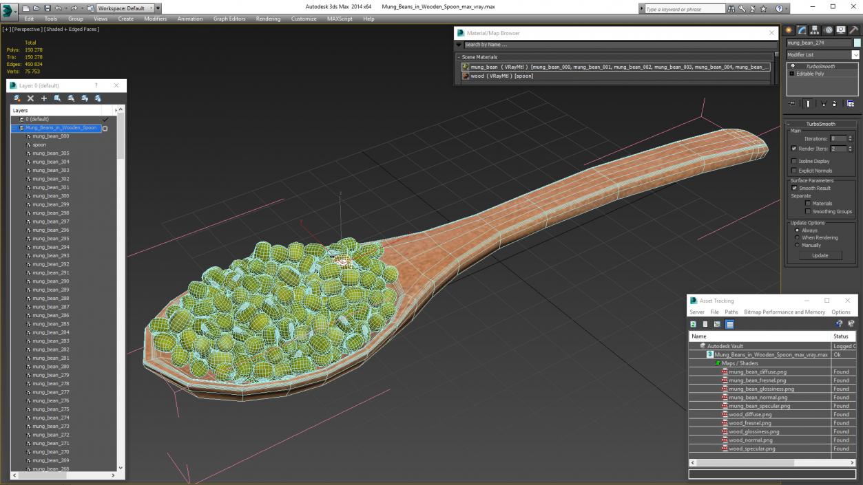 3D Mung Beans in Wooden Spoon