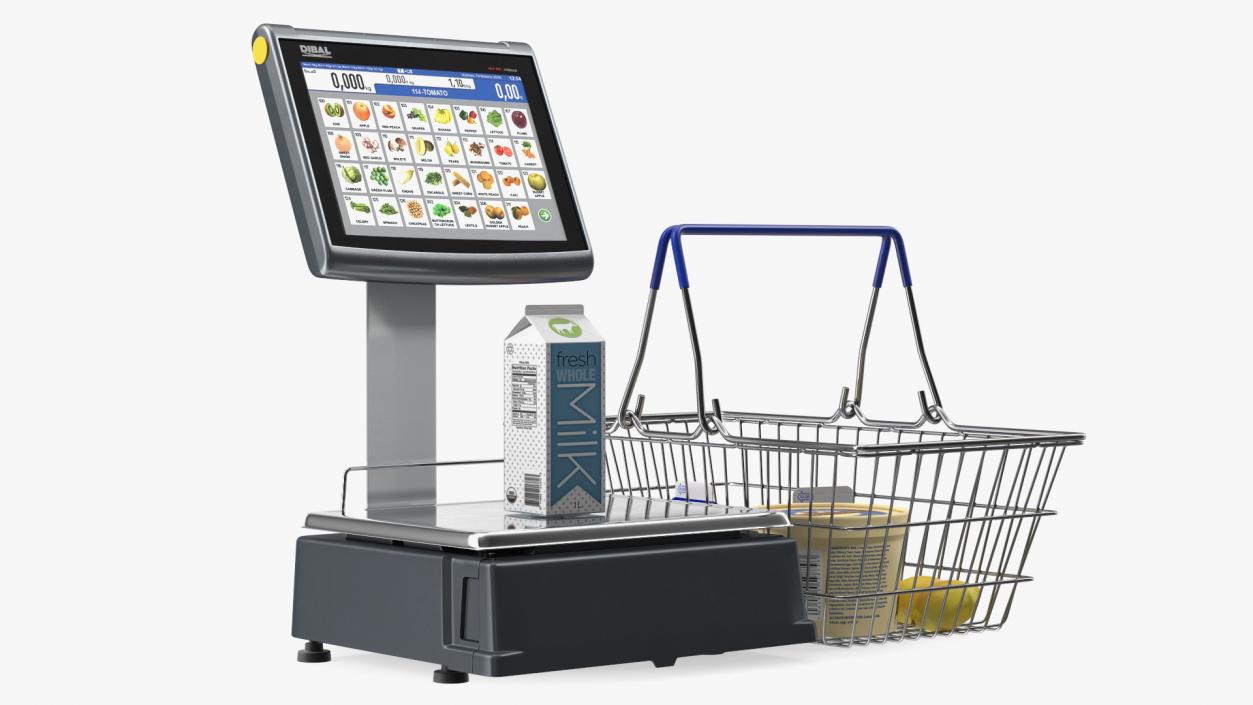 3D model Self-service Scales D-900 with Shopping Cart with Goods