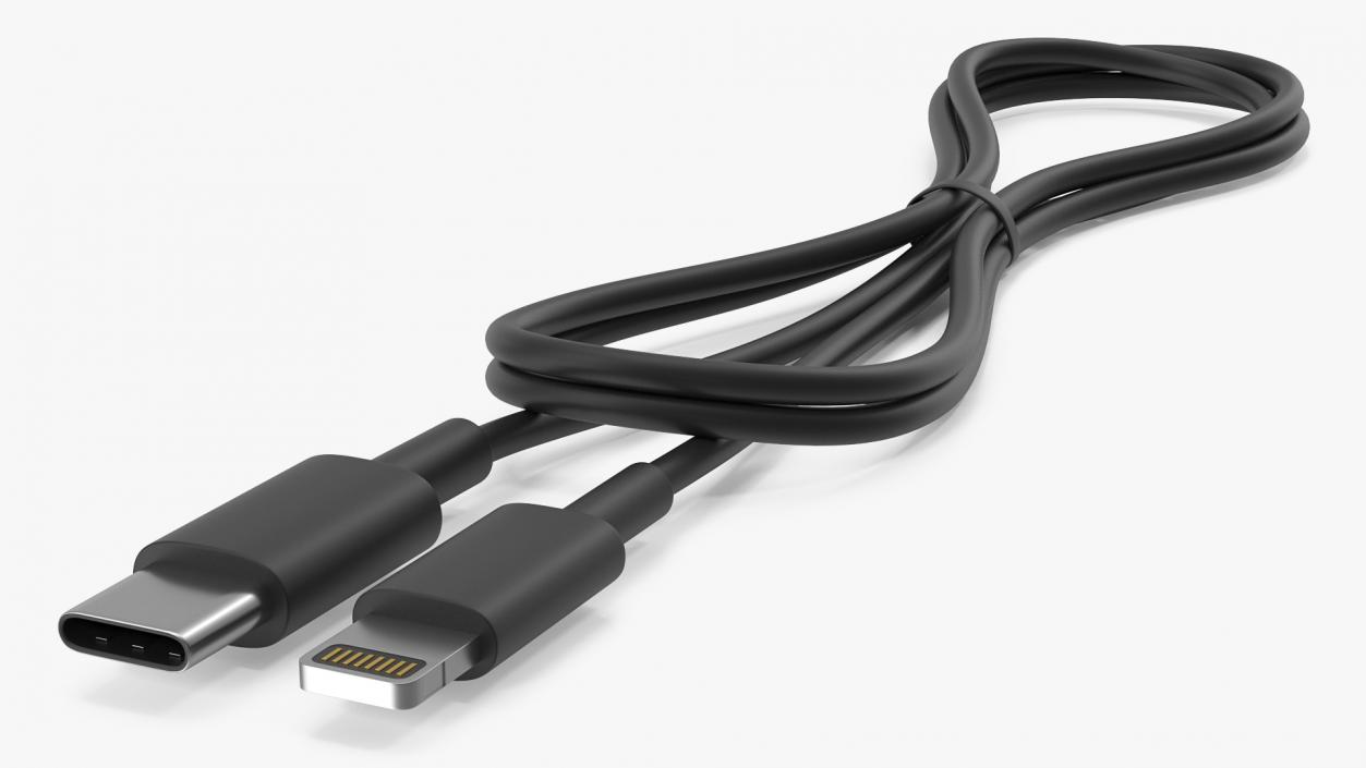 3D model USB Type-C to Lightning Cable Black