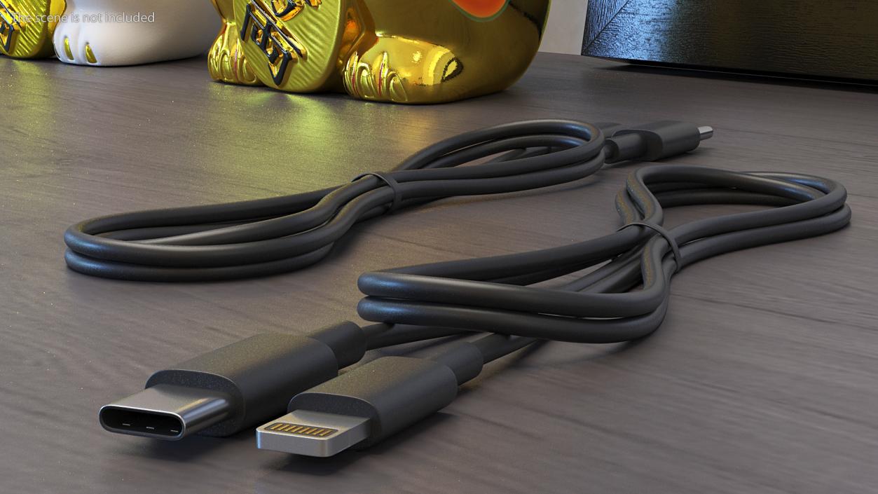 3D model USB Type-C to Lightning Cable Black