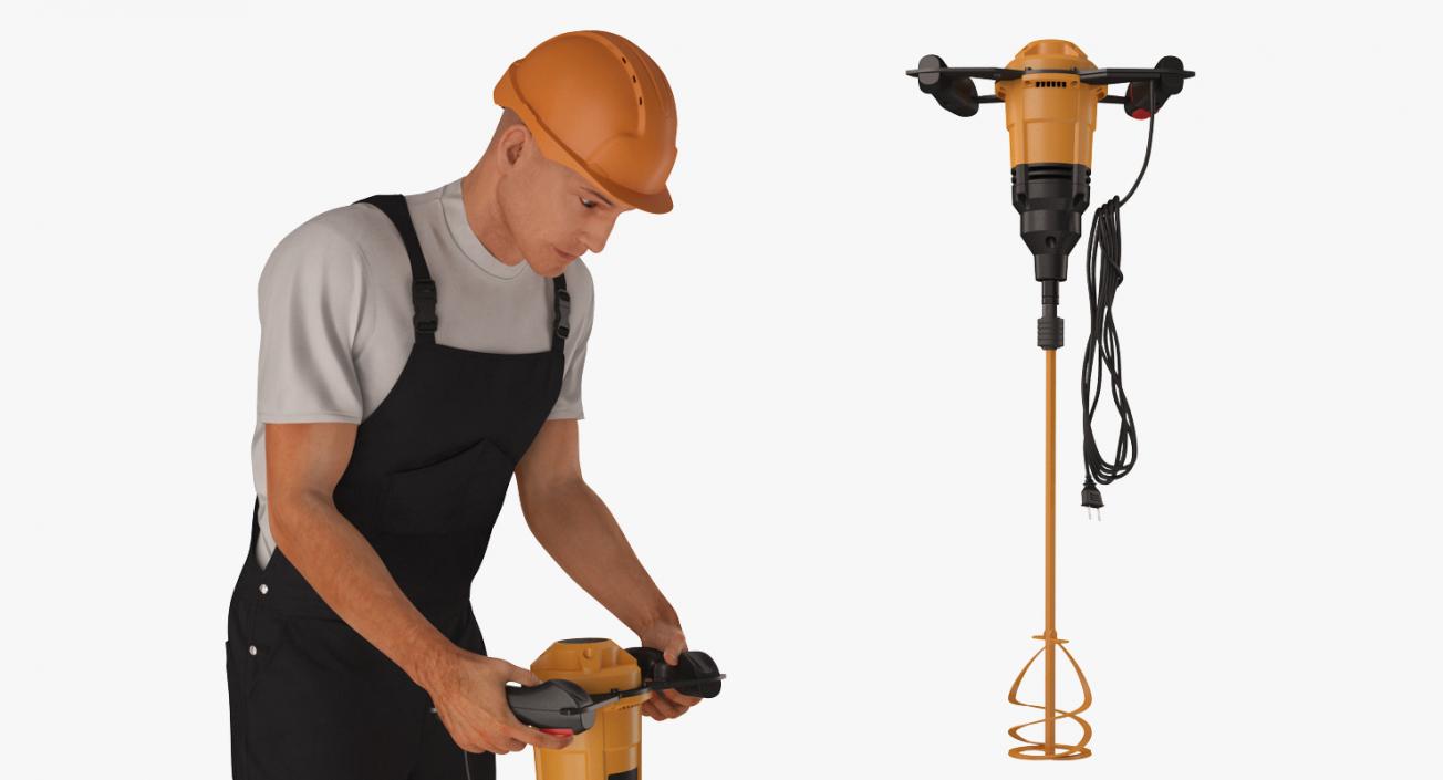 3D Worker with Electric Cement Mixer model