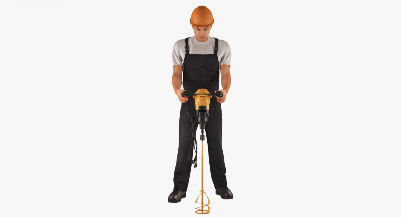 3D Worker with Electric Cement Mixer model