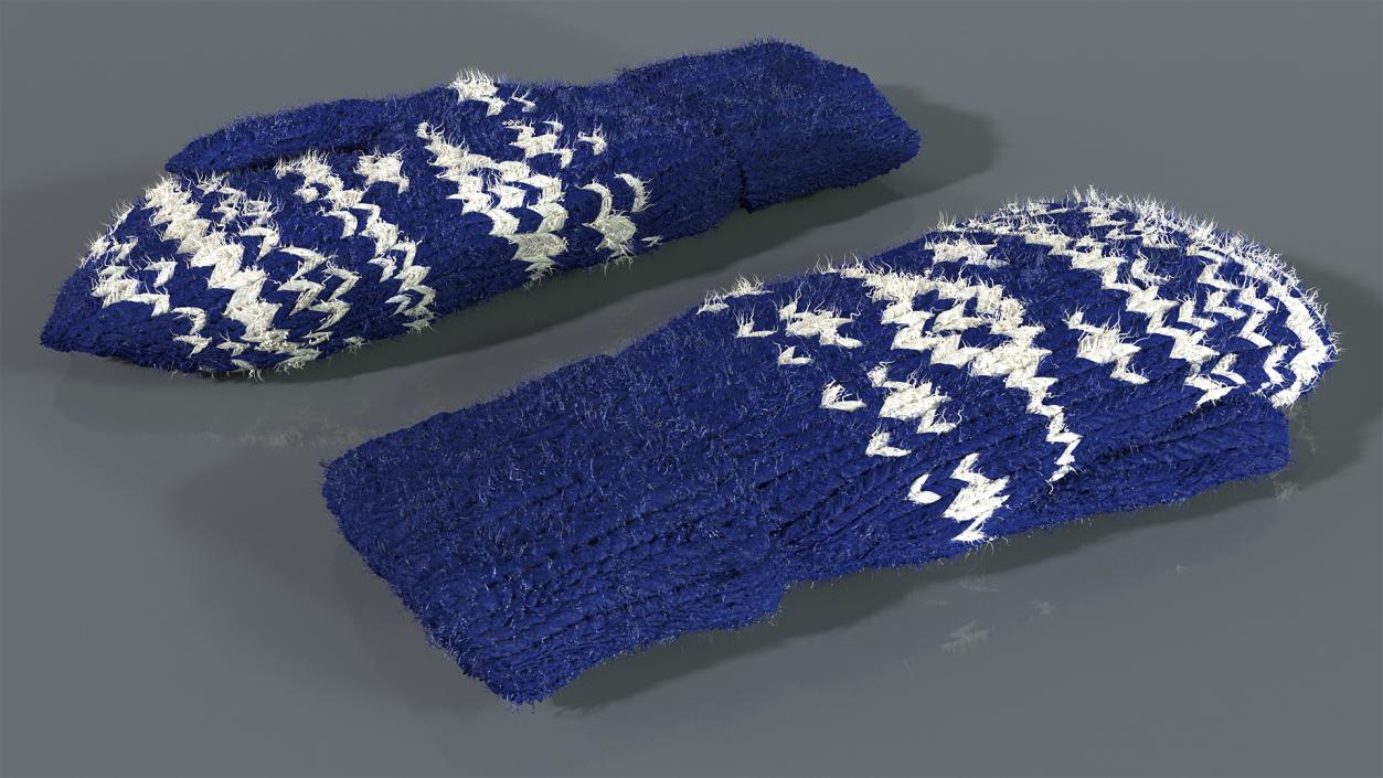 Knitted Blue Wool Mittens Fur 3D model